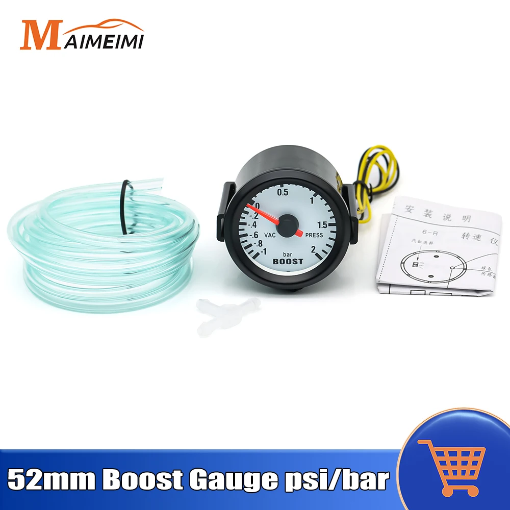 

52mm Boost Gauge Car Turbo Gauge -1~2 Bar -30~30 PSI Vacuum Press Meter Blue Backlight Black for Auto Car 12V Car Accessories