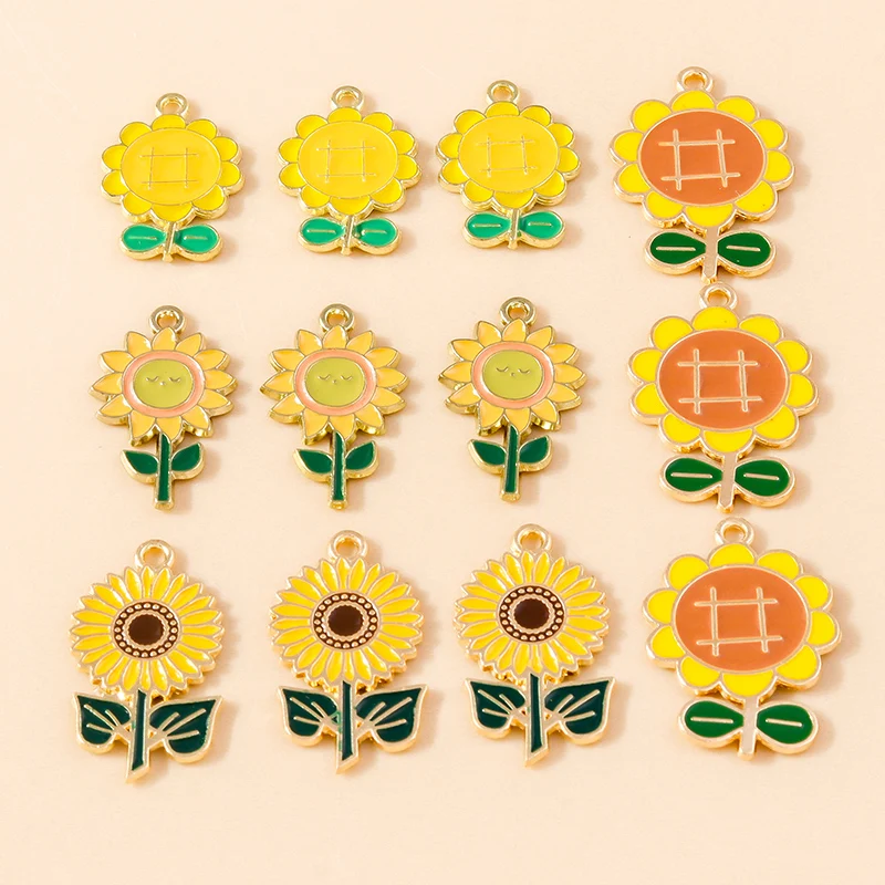 10pc niedlichen Emaille Sommer Sonnenblume Charms für Halskette Ohrringe Armband Schmuck machen Zubehör Pflanze Blumen Anhänger