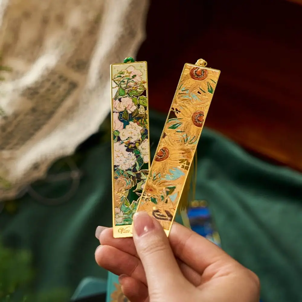 Retro Oil Painting Metal Bookmark Tassel Pendant Student Gift Reading Book Clip Ruler School Office Supplies Pagination Mark