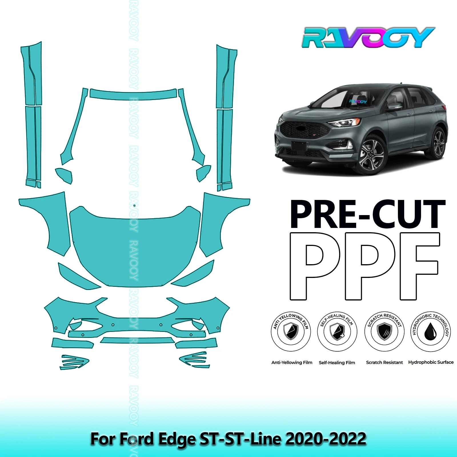 

8.5Mil Precut Paint Protection Film PPF Clear Bra Front Kit+Rockers For Ford Edge ST-ST-Line 2020-2022