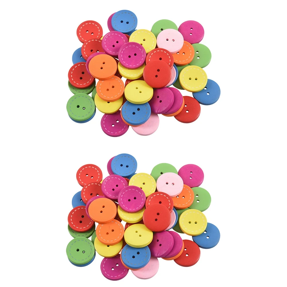 ABBN-100Pcs Botones de costura de madera redondos mezclados con 2 agujeros para álbum de recortes, 25 mm (1 pulgada) de diámetro