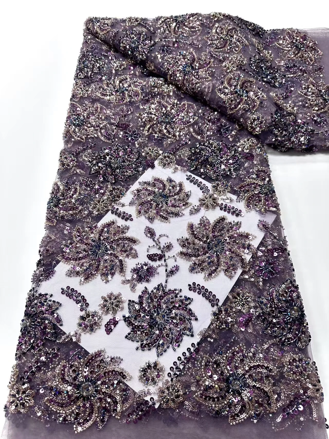 Нежная элегантная кружевная ткань с тяжелыми бусинами, высокое качество, 2021, тюлевая кружевная ткань с вышивкой и блестками для свадебного вечернего платья TP1704