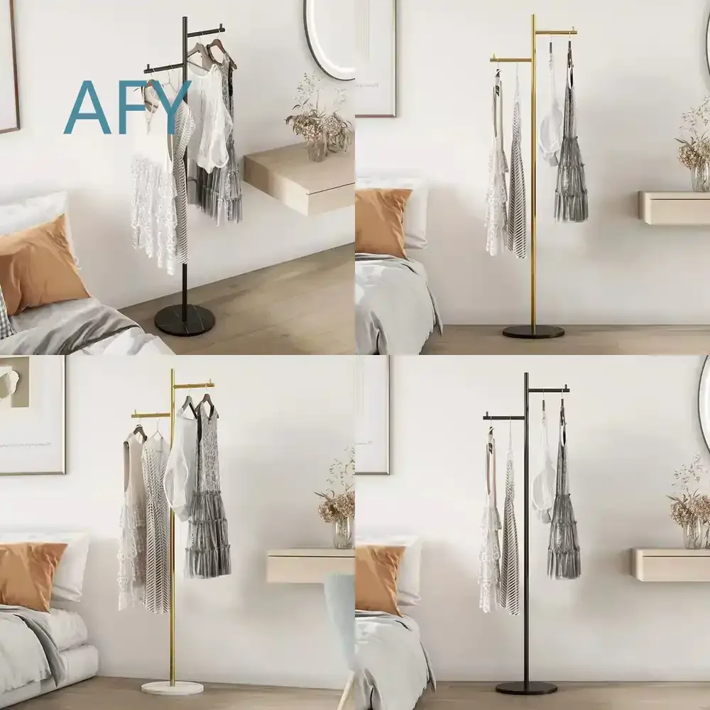 for Simplicity Marble Base Metal Clothing Display Rack for Bedroom Closet Organizer Coat Hanger Shelf Sample Storage