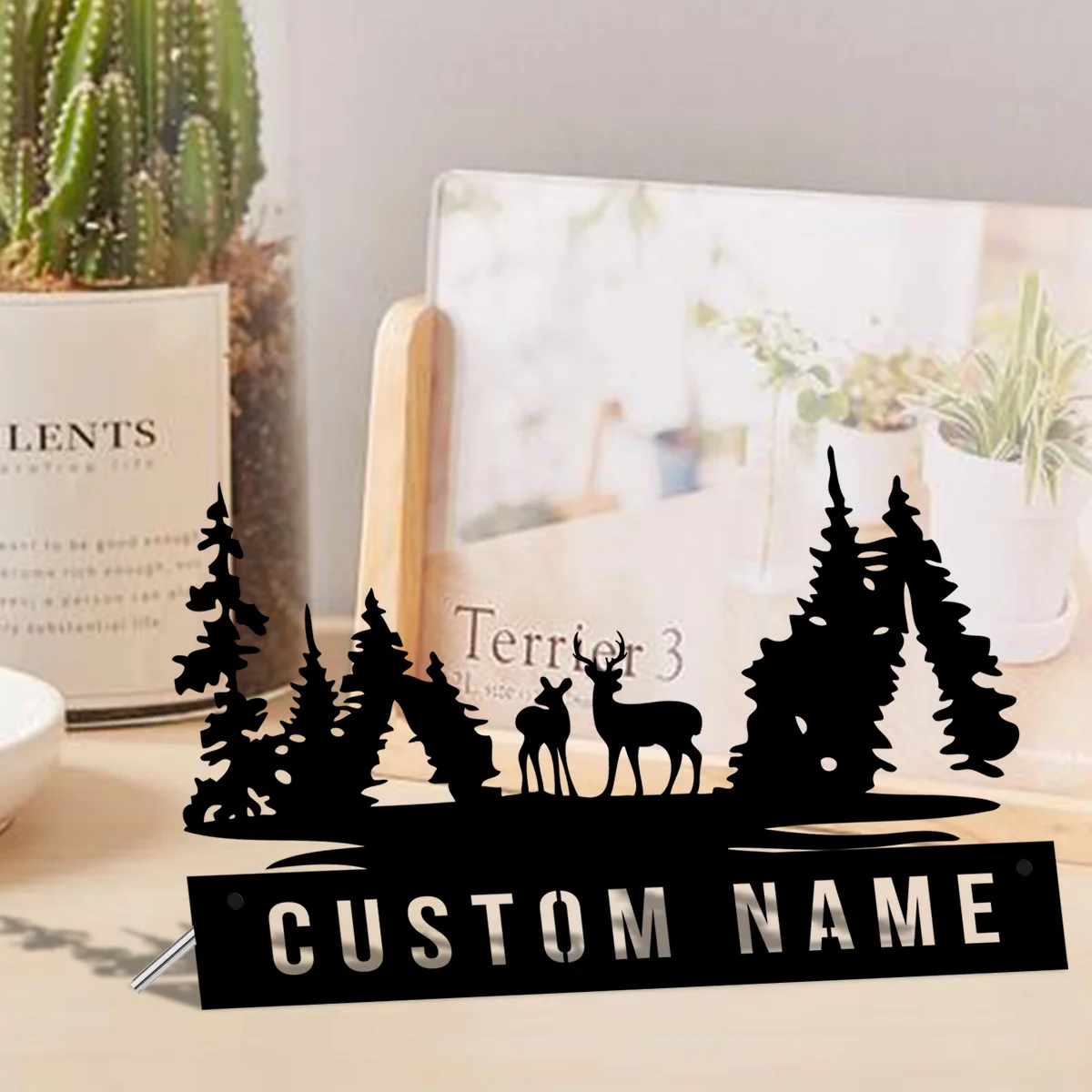 Custom Christmas Deer Desk Name Plate Wedge Personalized Merry Christmas Family Gifts Nameplate Office Sign Plaque Art Home