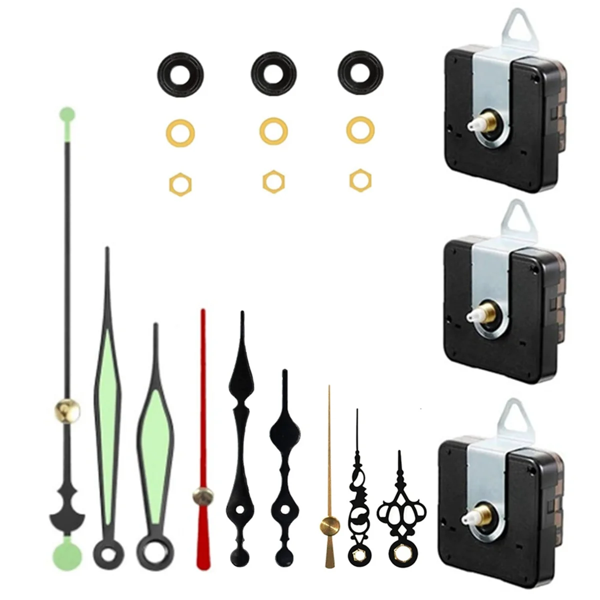 6 Set Quartz Clock Movement Hands Kits Contains Luminous Hands for Clock Repair Parts Replacement