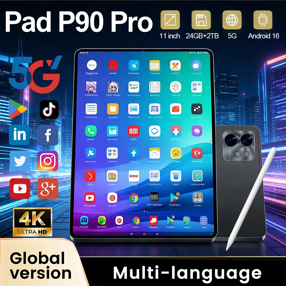 

2026 NEW Face Recognition Tablet Pad P90 Pro Android 16 24GB 2TB Snapdragon8gen3 Tablet PC 20000mAh 5G Dual SIM Global version