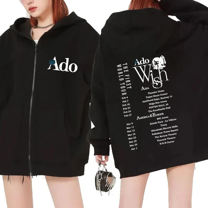 

Autumn Winter Ado World Tour 2025 Double Sided printed Zipper Hoodies Men women vintage Y2k Sweatshirt Unisex Fleece Coat Jacket