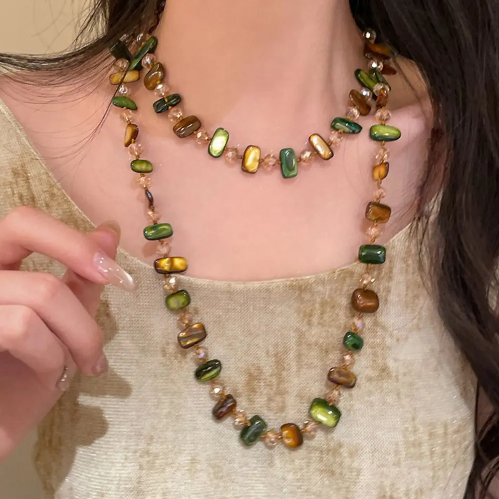 New Round Tiger Eye Stone Artificial Glass Retro Chain Choker Stackable Neck Maillard Jewelry Accessories for Women
