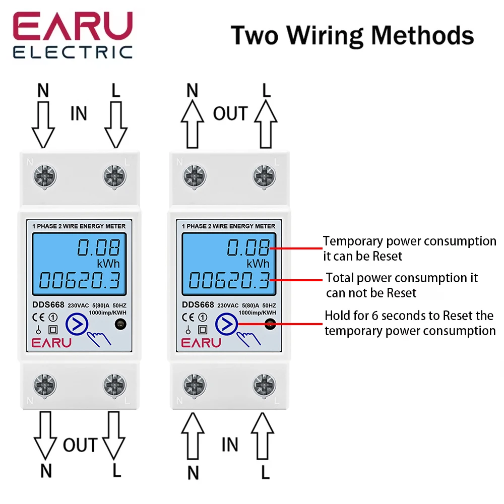 2P AC 220V 110V 50/60Hz Digital Single Phase Reset Zero Energy Meter kWh Voltage Current Power Consumption Meter Wattmeter