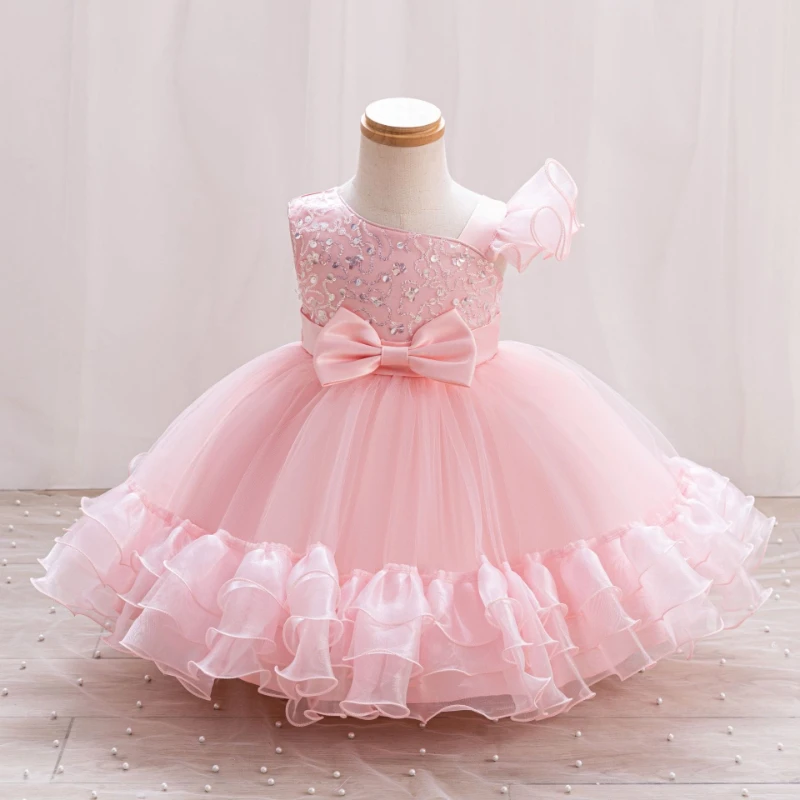 Children's Formal Dress Birthday Princess Dress Red Girl's Sequin Bow Fluffy Dress Flower Girl Wedding Performance Costume