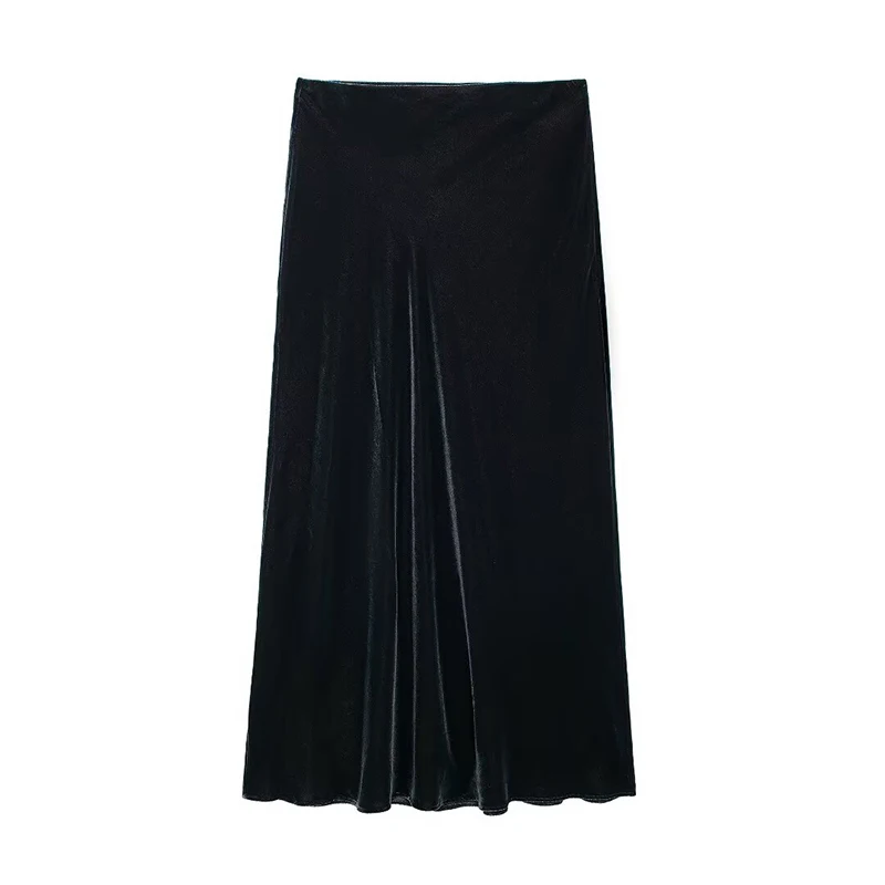 Willshela Women Fashion Dark Blue Pleated Midi Skirt Vintage Mid Elastic Waist Straight Female Chic Lady Skirts