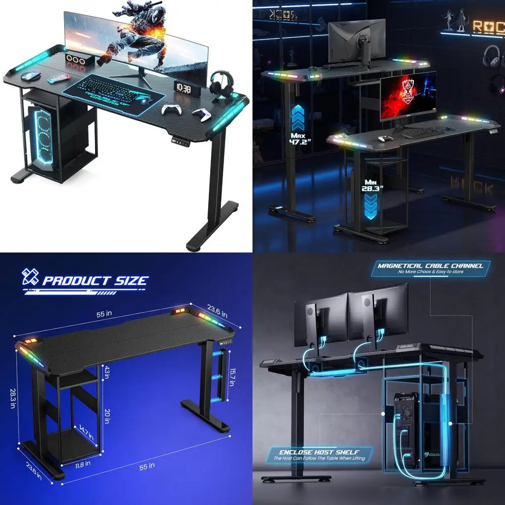

LED Illuminated Gaming Desk with Music-Responsive Controls, 55 x 24 Desk Space and Cable Management Shelf