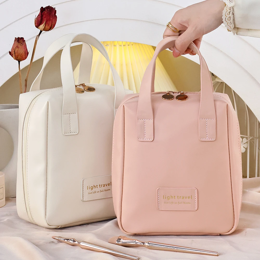 Shell Shape PU Leather Cosmetic Bag Waterproof Letter Makeup Pouch Bag Multifunction Carry-on Makeup Tote Travel Wash Bag