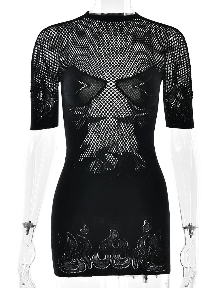 Wmstar vestidos para mulheres atacado ver através sexy chama detalhe rede de pesca sexy hip abraçando vestido transfronteiriço gota compras