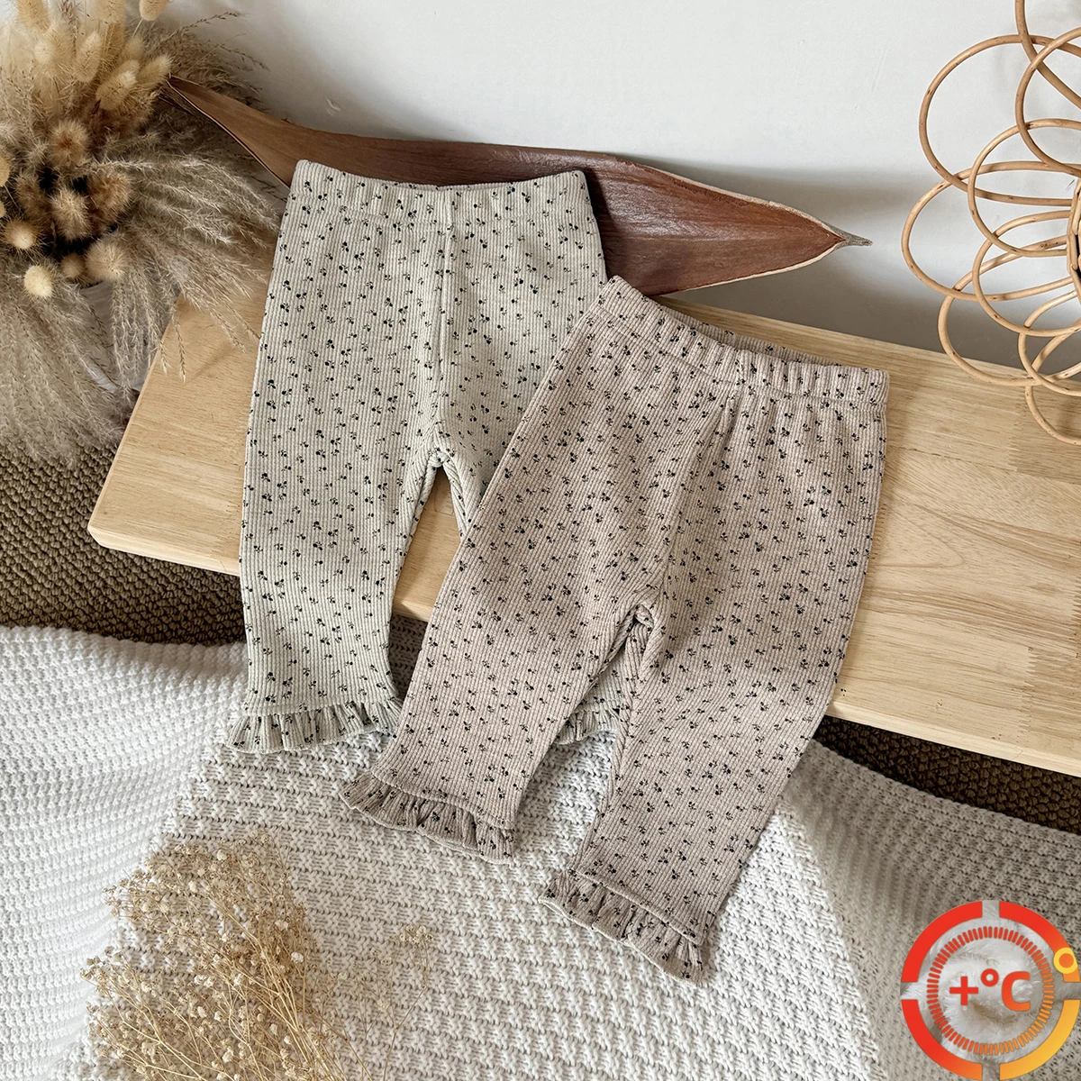 خريف وشتاء جديد الأطفال أفخم الفتيات سميكة الطفل الباردة منع الدافئة الدانتيل حافة صغيرة الأزهار طباعة السراويل #1