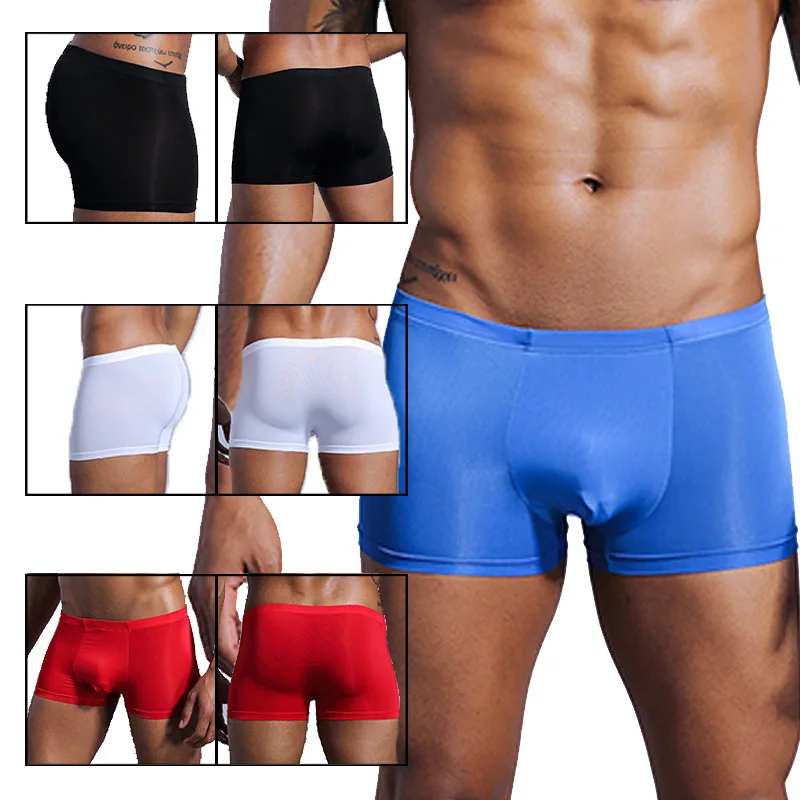 Men's Boxer Underwear Nylon Ultra-Thin Ice Silk Double-Layer Panties Translucent High Elastic Sexy Underpants Bikini Slip Homme