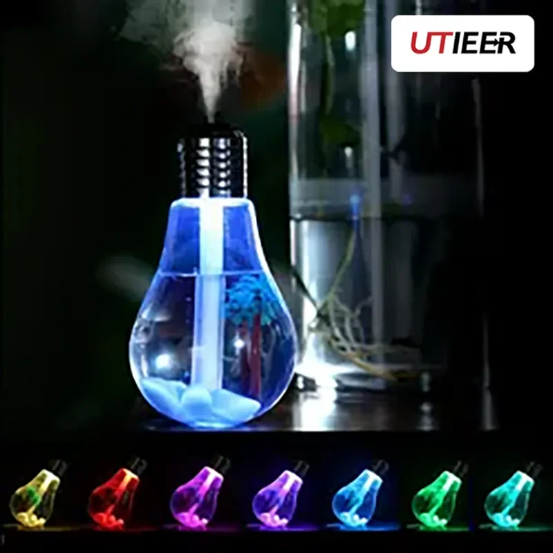 Creative Style Small Night Light Micro Landscape Mister Smoke Emitting Usb Silent Small Colorful Light Bulb Humidifier