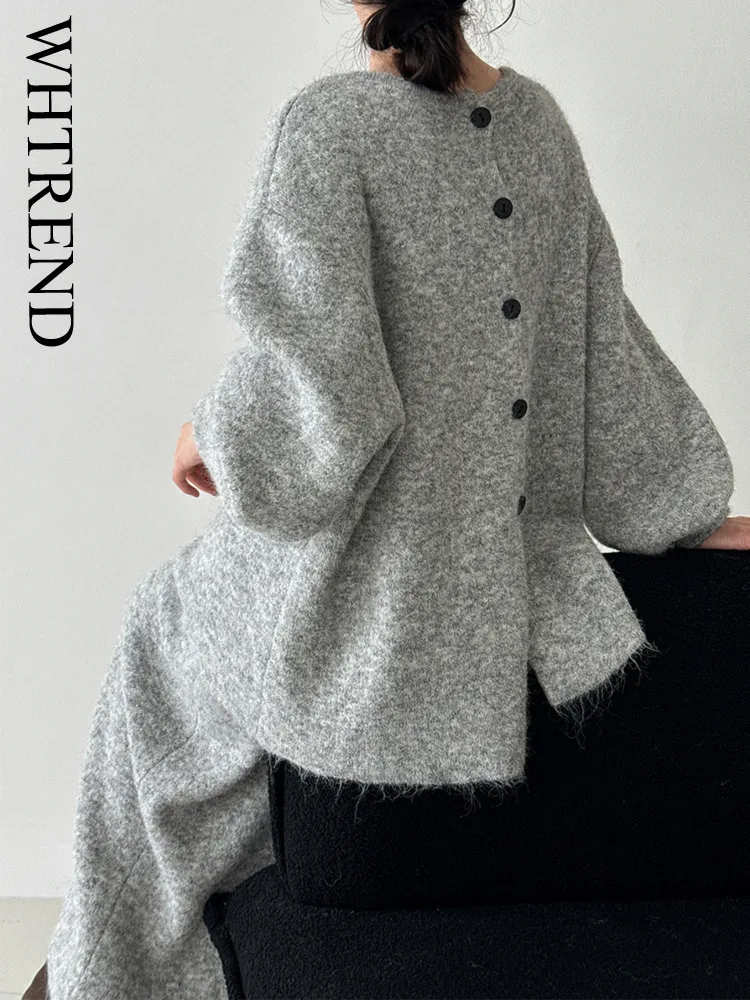 

WHTREND корейский стиль осень зима теплый свитер на пуговицах сзади + юбка женский новый шикарный комплект WH1793