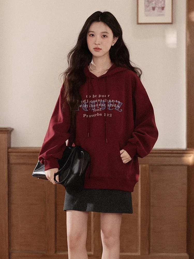 

ALXNAN Women's Hoodie Autumn Drawstring Hooded Letter Graphic Elastic Cuffs Sweatshirt Versatile Sport Female Clothing L58086