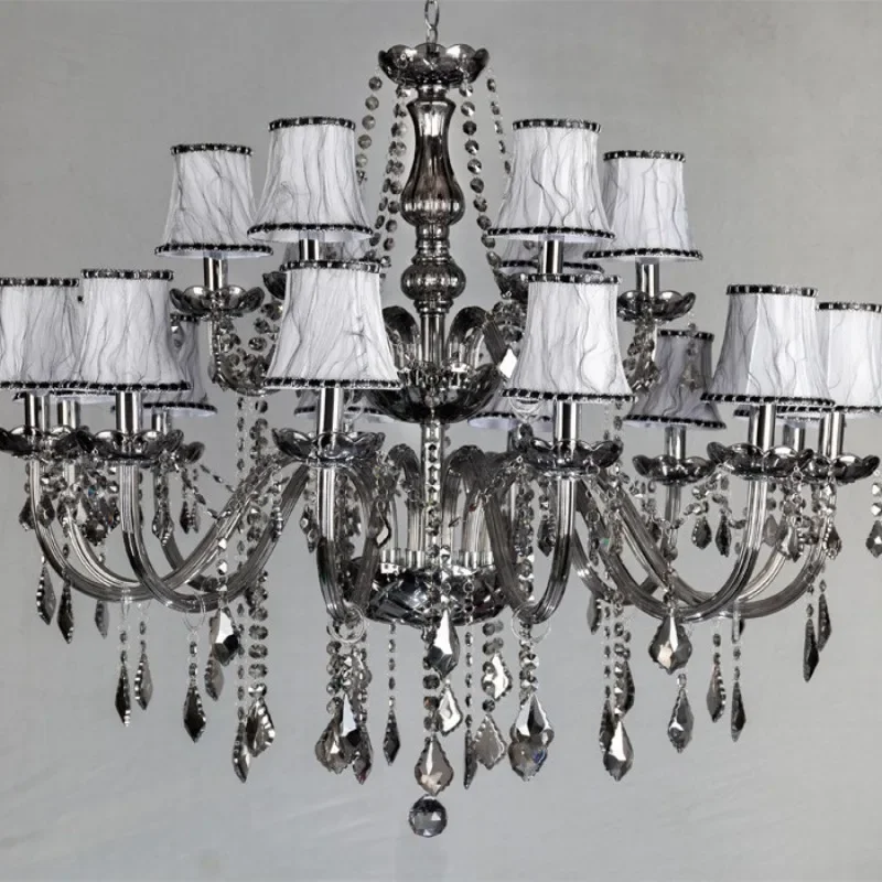 Anthracite gray 18 heads 2 layers 12+6 anthracite glass chandelier candle light is suitable for wedding main dining and bar
