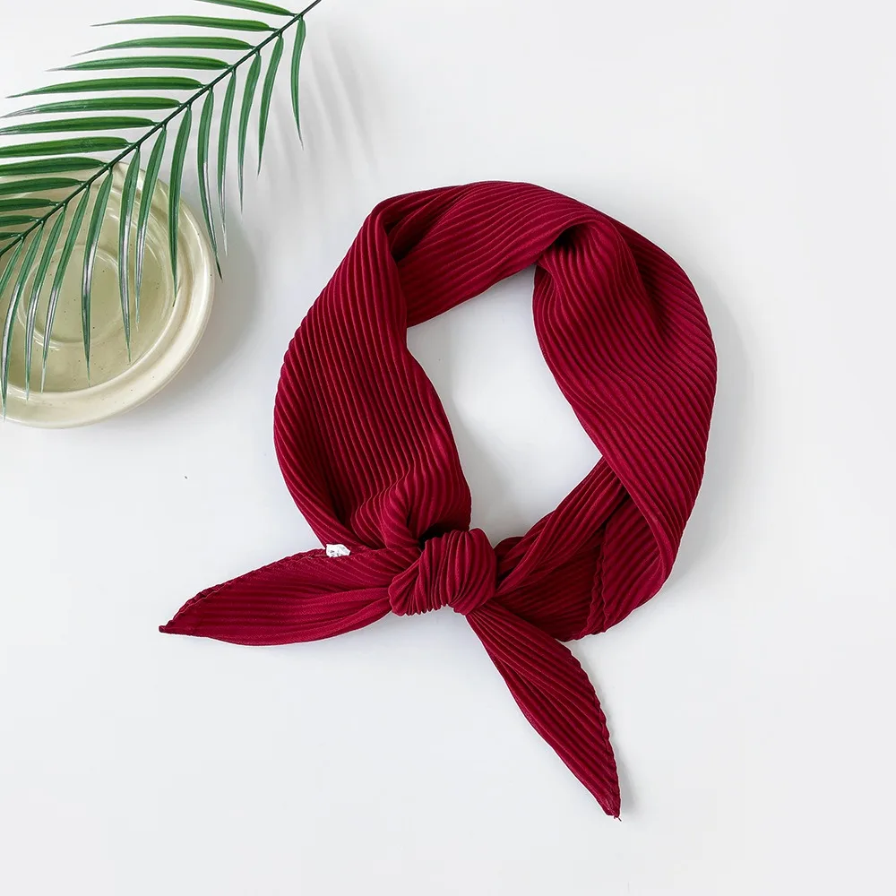 Syal Rambut Sifon Bungkus Lembut Turban Ikat Rambut Bandana Warna Polos Ramping Syal Sutra Berlipat Belah Ketupat Elegan Anak Perempuan