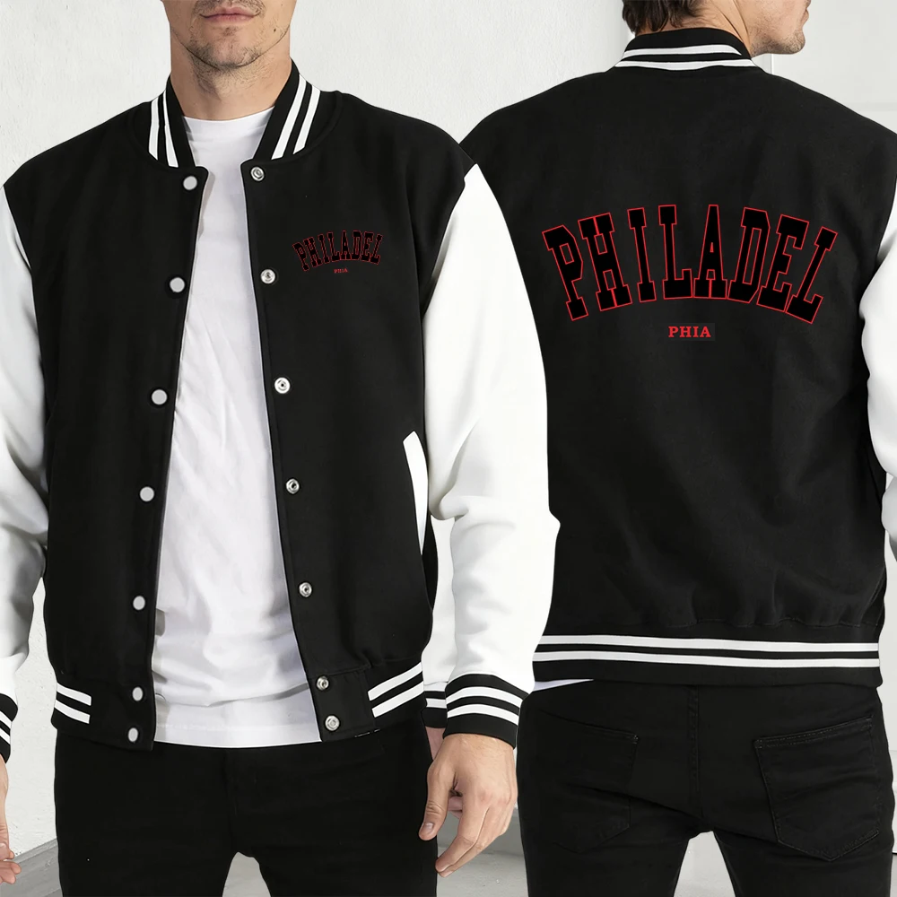 Philadelphia Phia Stampa Giacca da uomo Hip Hop Y2K Abbigliamento da uomo Creatività Maglia da baseball in pile Moda di strada Abbigliamento casual