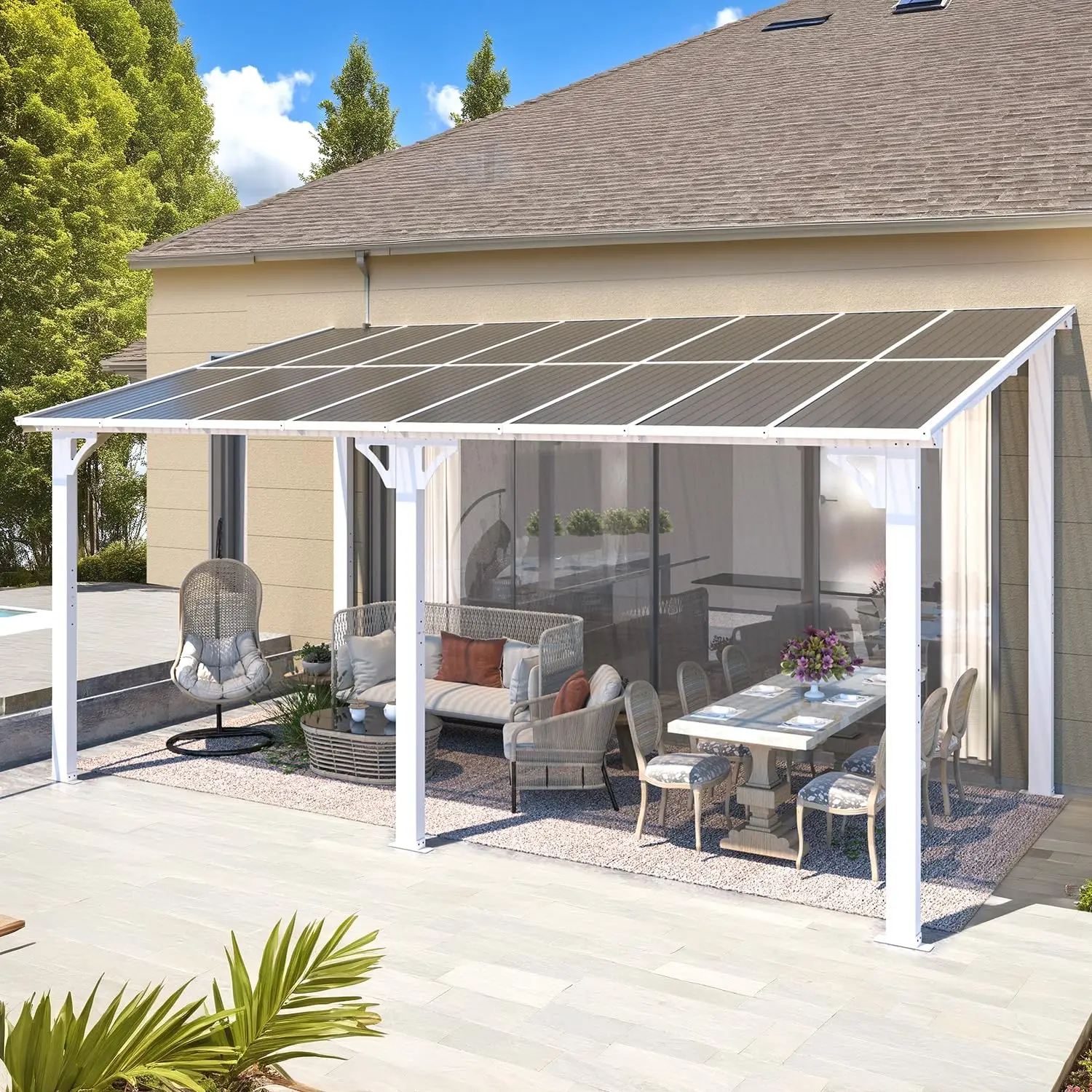 16'x8' White Gazebo Outdoor Pergola Patio Hard Top Lean to Shelter Large Wall-Mounted Heavy Duty Awning Backyard, Customized