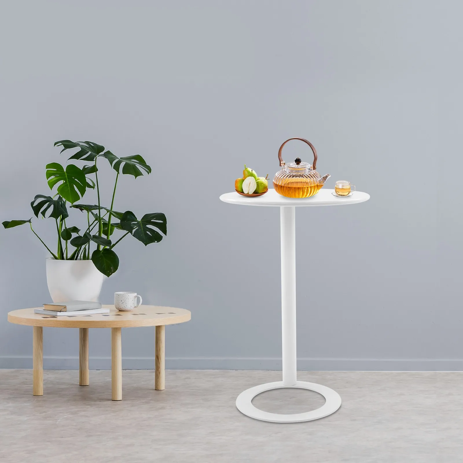 Café TablesO shaped base round side table for small spaces perfect couch end table with modern design and durable construction
