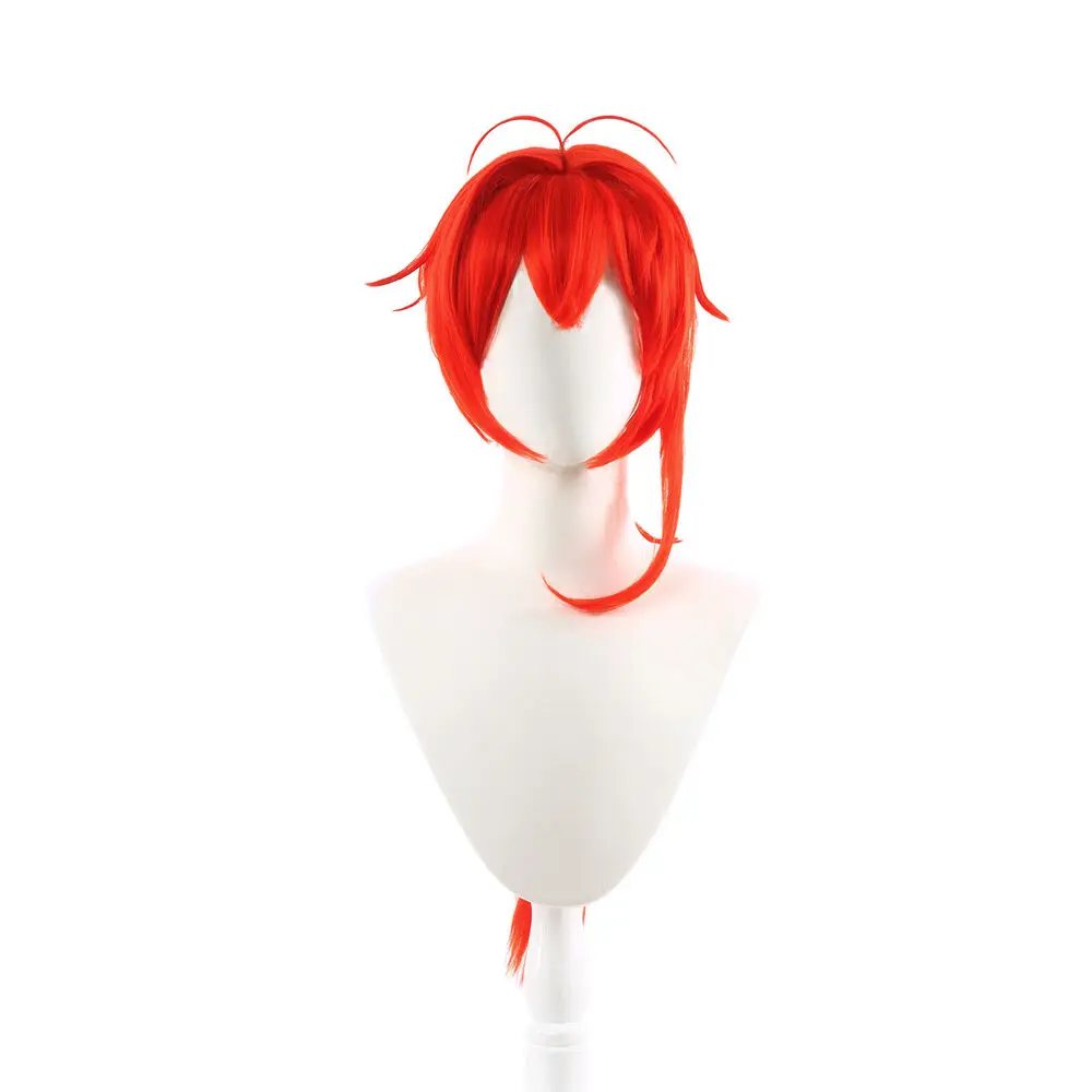 Genshin Impact Diluc Cosplay Wigs Red Long Ponytail Party Synthetic Hair