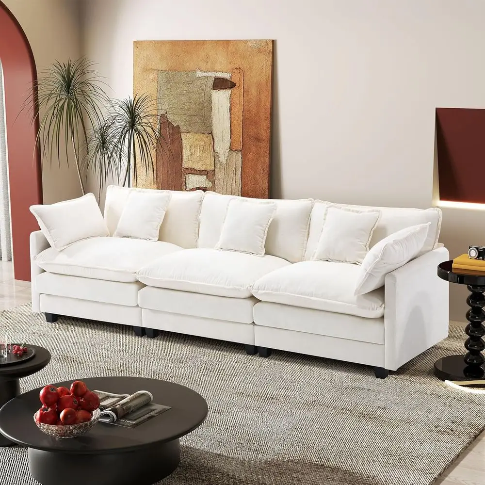 

Deep Seated 3-Seat Chenille Sofa with Throw Pillows for Living Room