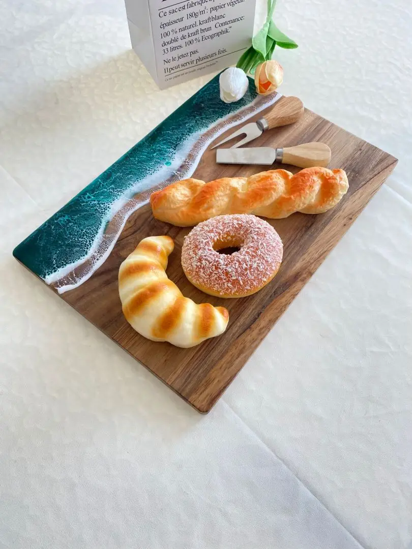 Deska do krojenia z drewna akacjowego z falą żywiczną i morską żywicą epoksydową Patelnia oceaniczna do kuchni Taca do przygotowywania posiłków Deska do krojenia sera i krojenia