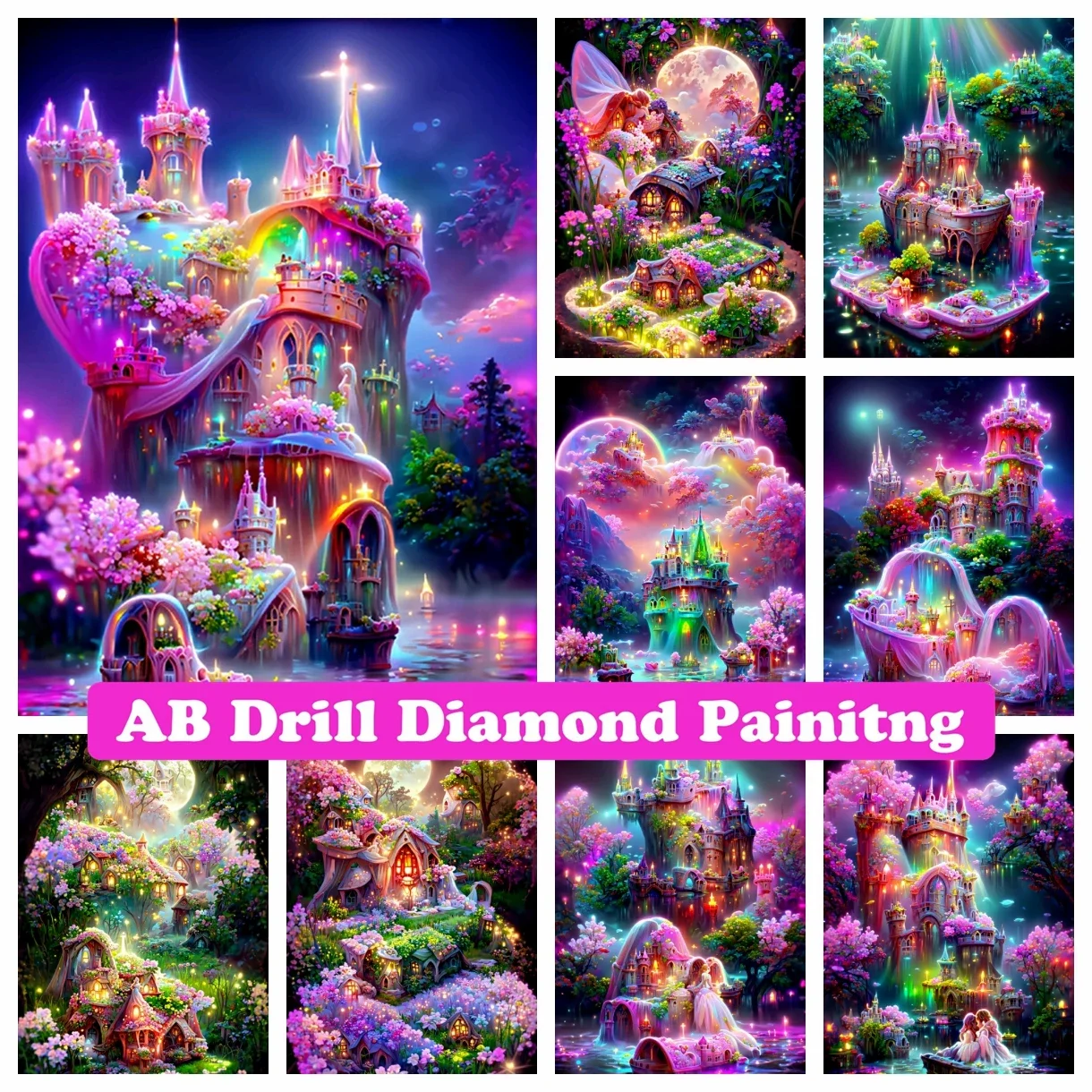 

Luminous Castle 5D Diy AB Diamond Painting Mosaic Fantasy Dream Landscape Cross Stitch Fairy Tale House Embroidery Home Decor