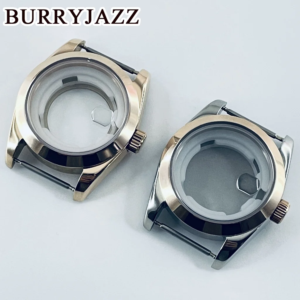 BURRYJAZZ 31 ملم NH05 NH06 حافظة ساعة فضية ووردية من الفولاذ المقاوم للصدأ مع ياقوت كريستال مقاوم للماء