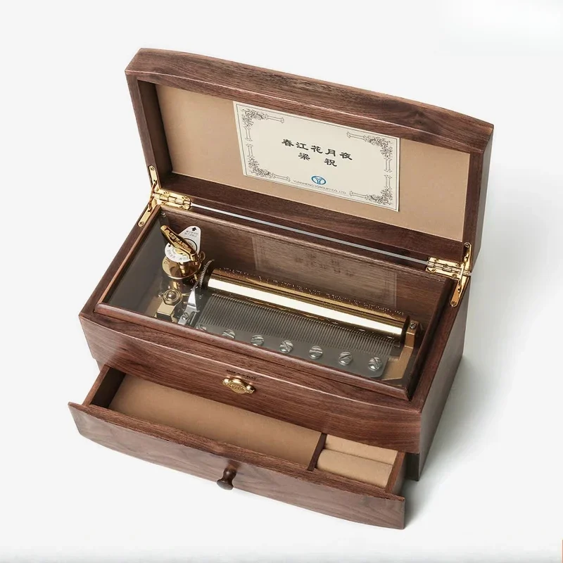 Walnut music box, music box, with resonance compartment, jewelry box, Valentine's Day gift, for girls
