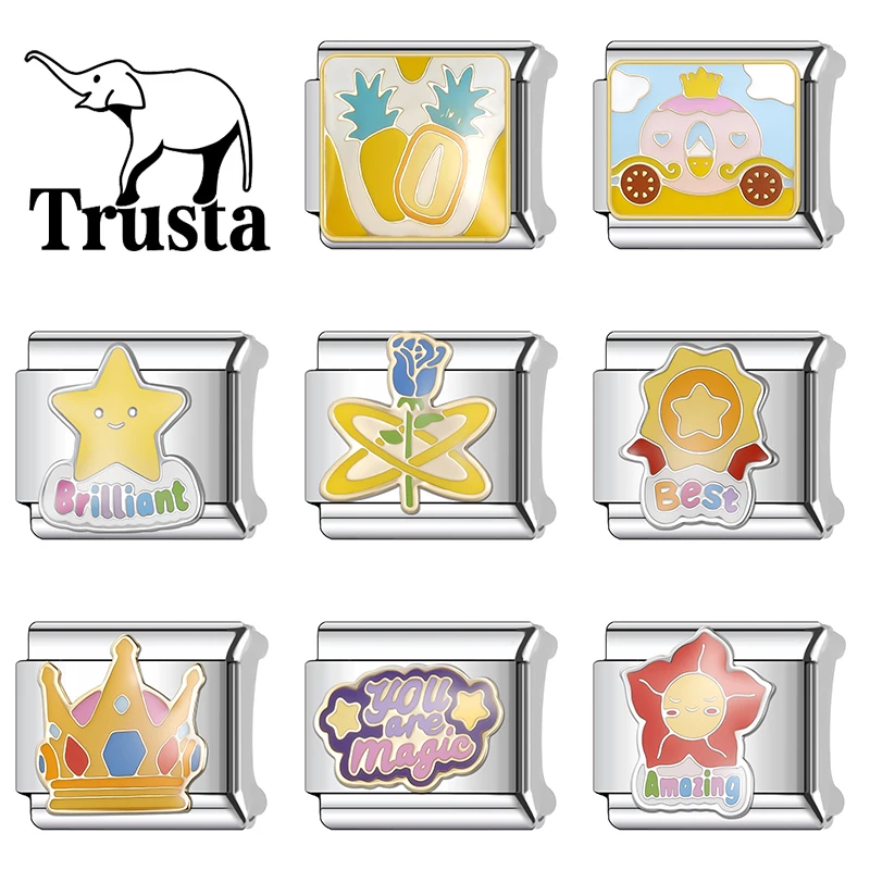 Trusta Simple Star Flower Pattern Bracelet Italian Charms Fit 9mm Silvery DIY Making Accessories Gifts for Women DIY Making N760
