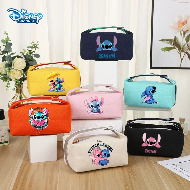 New Disney Lilo Stitch Canvas Women Makeup Bags Toiletry Bag Girl Korean Style Travel Cosmetic Bags Boy Anime Storage Bag Gift