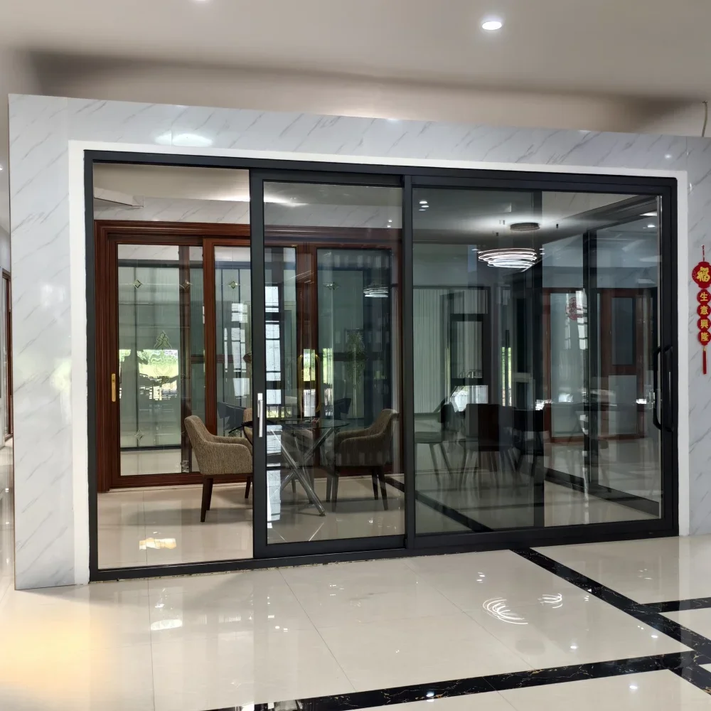 DN Sliding Door for Patio Slim Fram Home Interior Doors Waterproof Double Tempered Glass Aluminum Slide Doors Customized