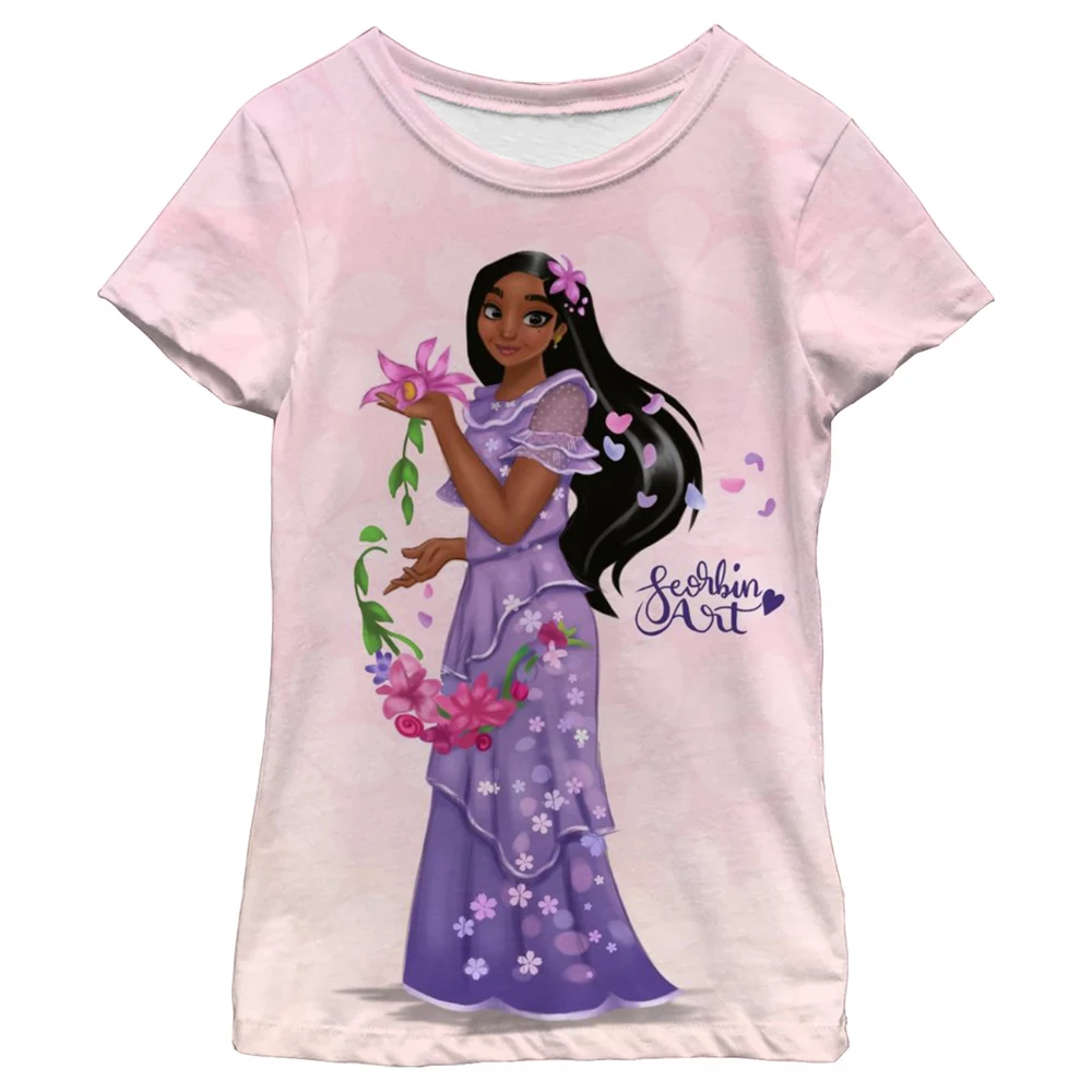 Nueva camiseta con estampado de sirena de princesa Ariel, camiseta informal de verano Harajuku para niñas, camiseta de Disney con estampado de princesa de pelo largo para niñas