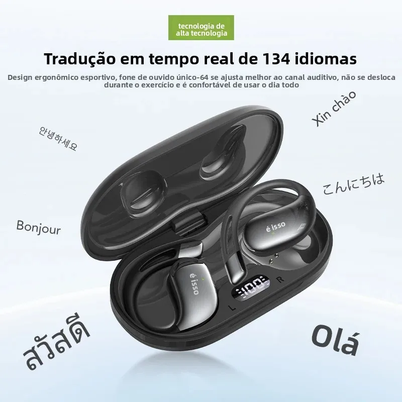 【HTC NE57】 Fones de ouvido Bluetooth V6.0 AI Tradutor Fones de ouvido OWS Esporte Fones de ouvido sem fio Conforto Ganchos de longa vida com microfone