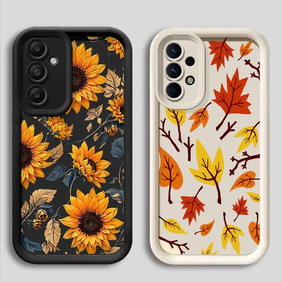 Maple Leaf And Sunflower Phone Case for Samsung Galaxy A15 A25 A35 A55 A51 A71 A72 A73 A52 A52s A53 A54 Soft 4G 5G Soft Cover