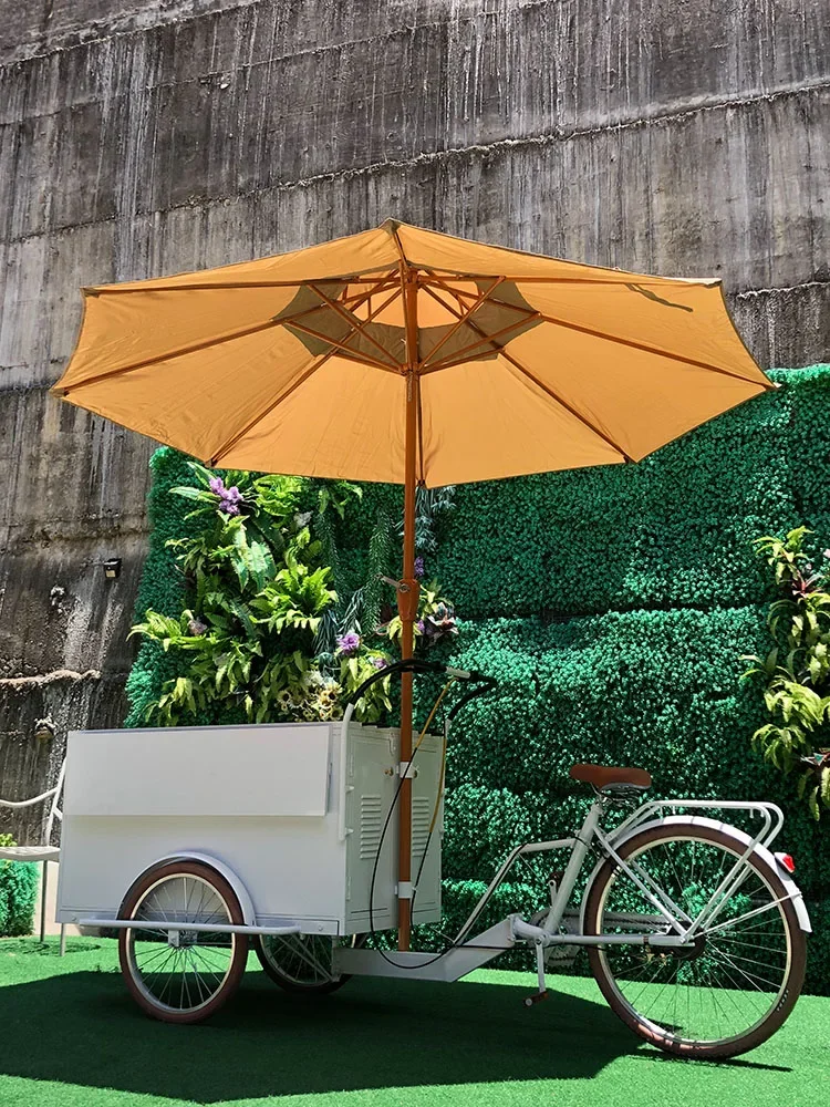 Gourmet Car Iron Waterproof Three-Wheel Mobile Coffee Stall Shopping Mall Promotion Night Market Dining Cart