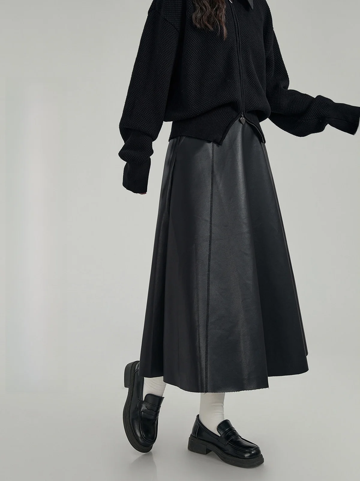 

Кожаная юбка А-силуэта Bla с высокой талией, драпированная, весна 2025, новая, универсальная, для повседневной носки, в корейском стиле, длинная юбка