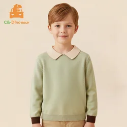2026 Spring Autumn Winter 2 3 4 5 6 8 10 Years Knitted Handsome Patchwork School Student Turn-Down Collar Baby Kids Boy Sweater