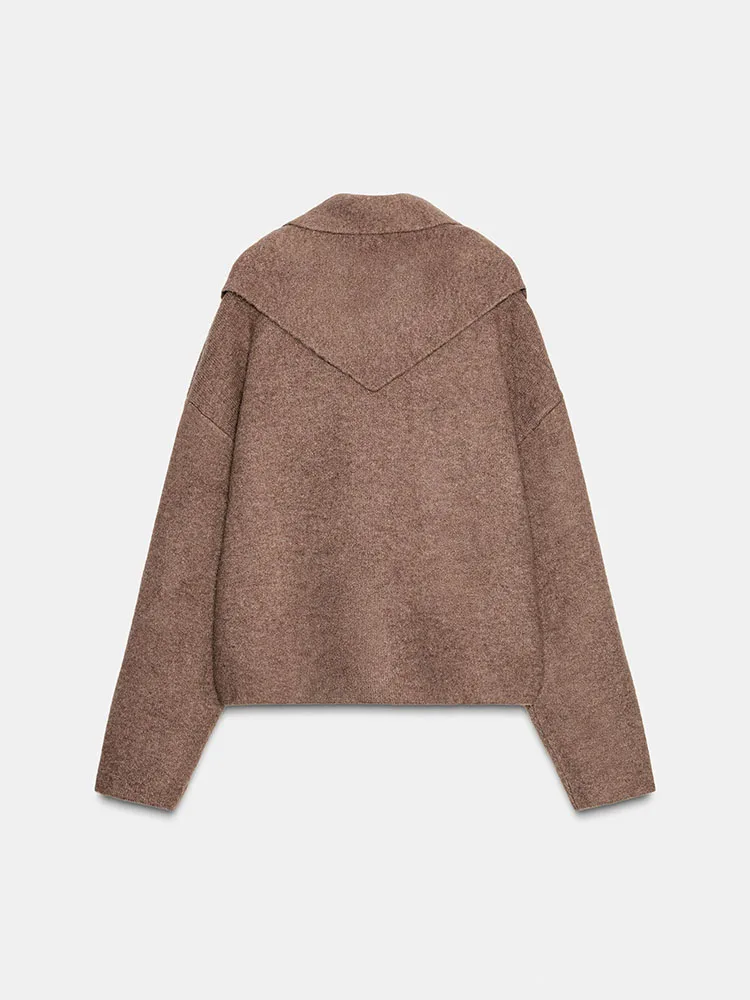 

Модный вязаный свитер с шарфом, круглый вырез, длинный рукав, новинка зимы 2025, повседневный свободный крой, вязаная одежда для девочек