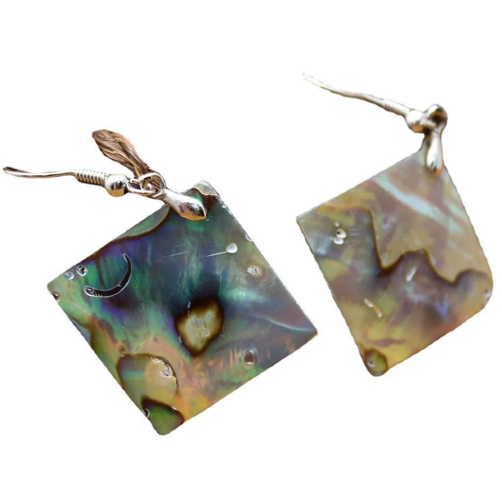 Natural Abalone Shell Water Drop Earrings Square Flat Paua Shells Geometric Dangle Earring for Women Casual Jewellery