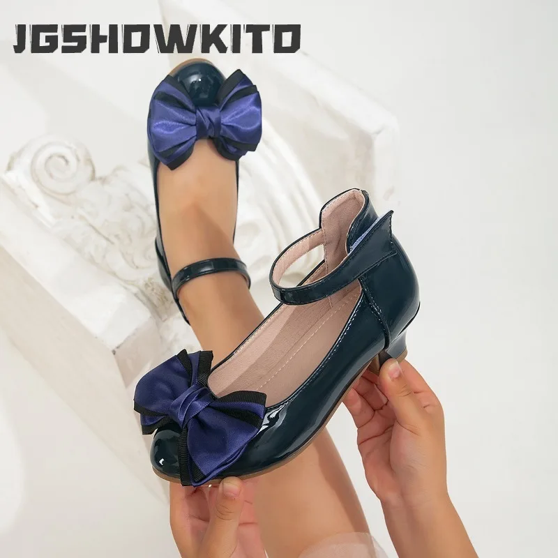 JGSHOWKITO New Children Princess Shoes Elegant Bow Girls Party Dresses Shoes Catwalk Non-slip Causal Kids Perform Leather Shoes