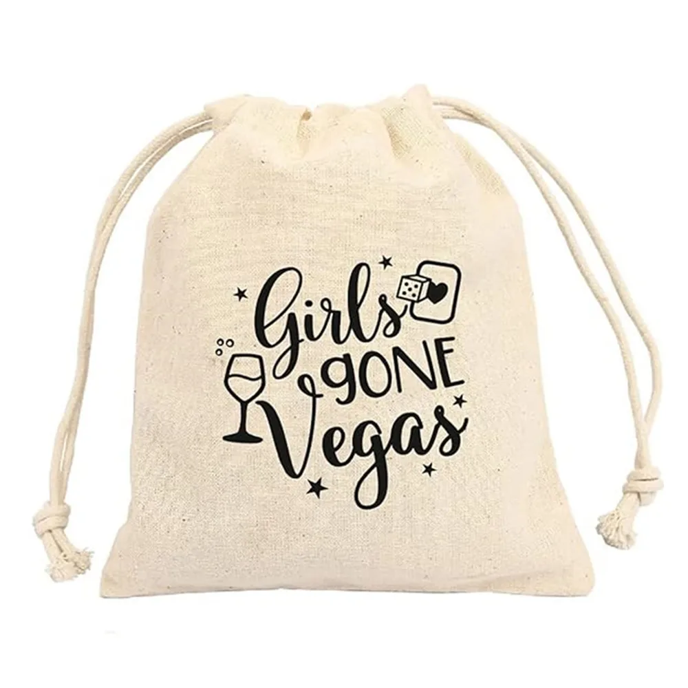 20 Girls Gone Vegas printed Party Favor bags - Cotton Drawstring closure - Bachelorette hangover kit bags - Hangover Recover Ki