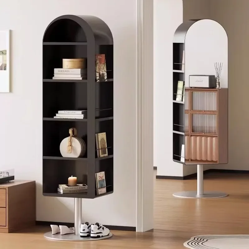 

Rotatable magazine rack mirror full-length mirror floor-to-ceiling bookshelf household bedroom