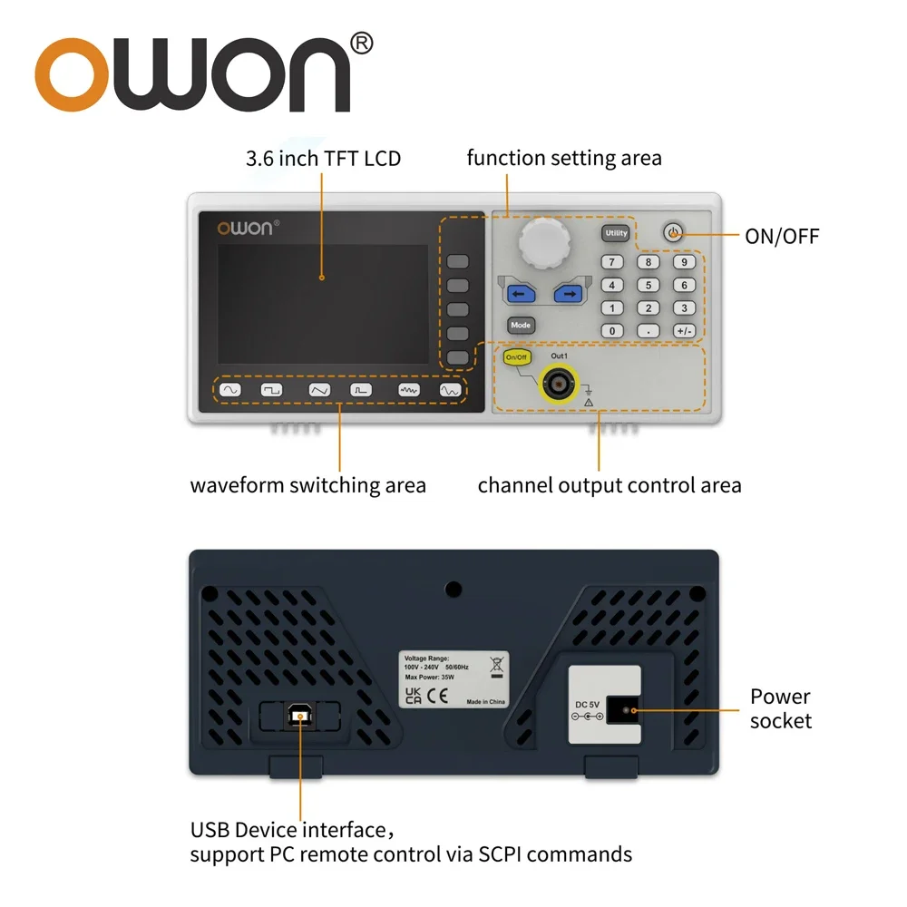 OWON DGE1030 Arbitrary Waveform Signal Generator Single Channel 30MHz 1CH 3.6-inch Desktop 14 bit Supports SCPI labview function