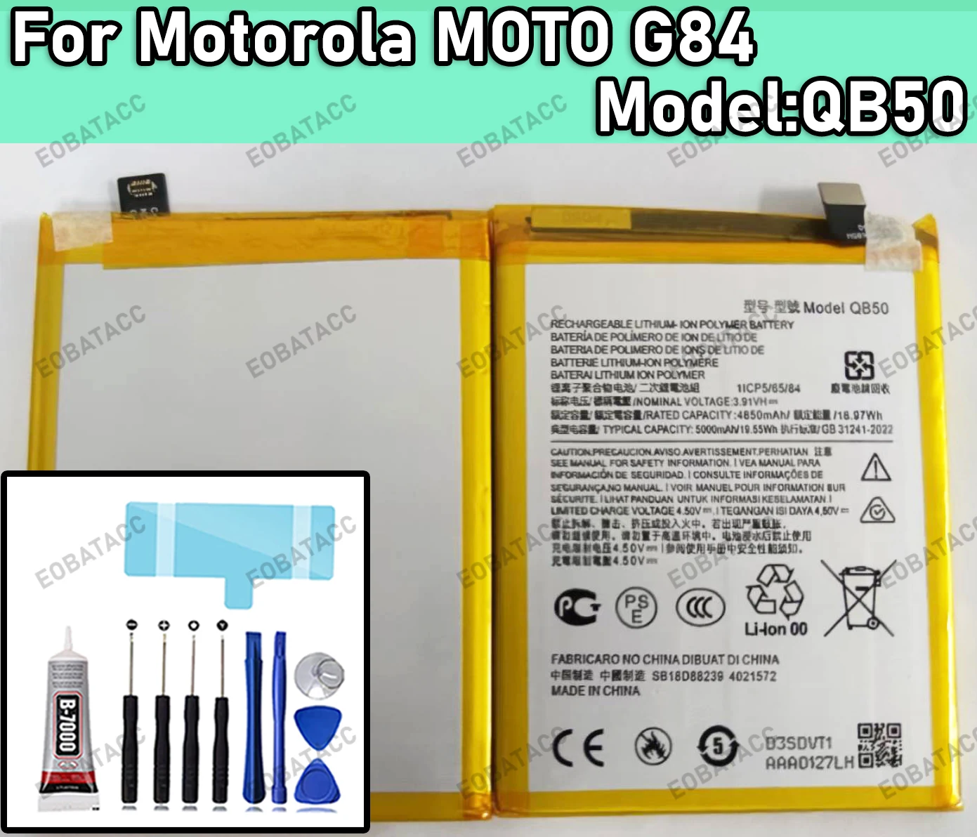 

100% New Zero Cyclev QB50 5000mAh Battery For Motorola MOTO G84 5G XT2347 XT2347-2 Mobile phone Batteries+Tools